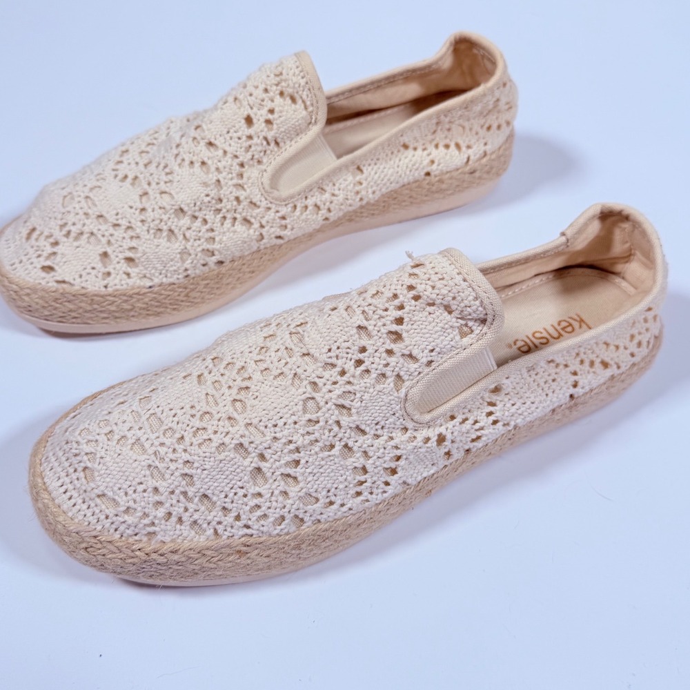 Kensie Crochet Espadrille Slip On Sneakers Beige Boho Cottagecore 9.5 10 NEW